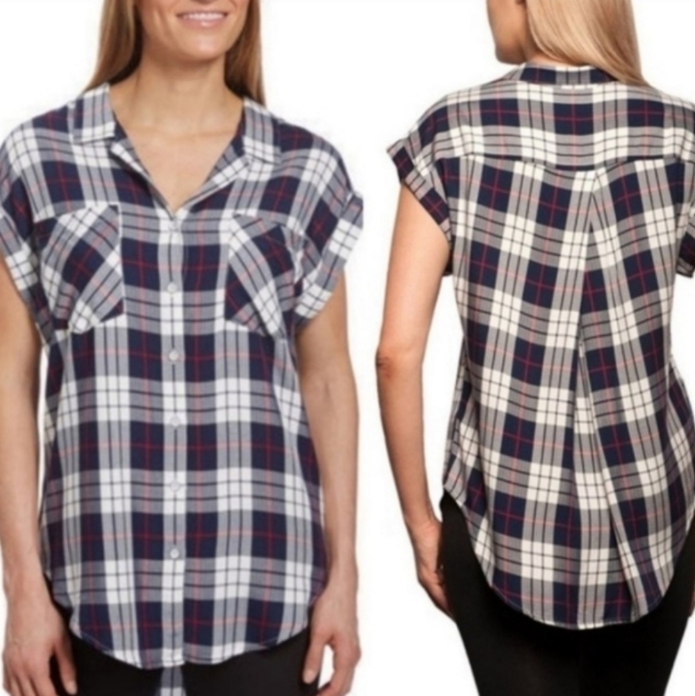 ❤️ JACHS GIRLFRIEND PLAID SHORT SLEEVE BUTTON DOWN SHIRT, MEDIUM